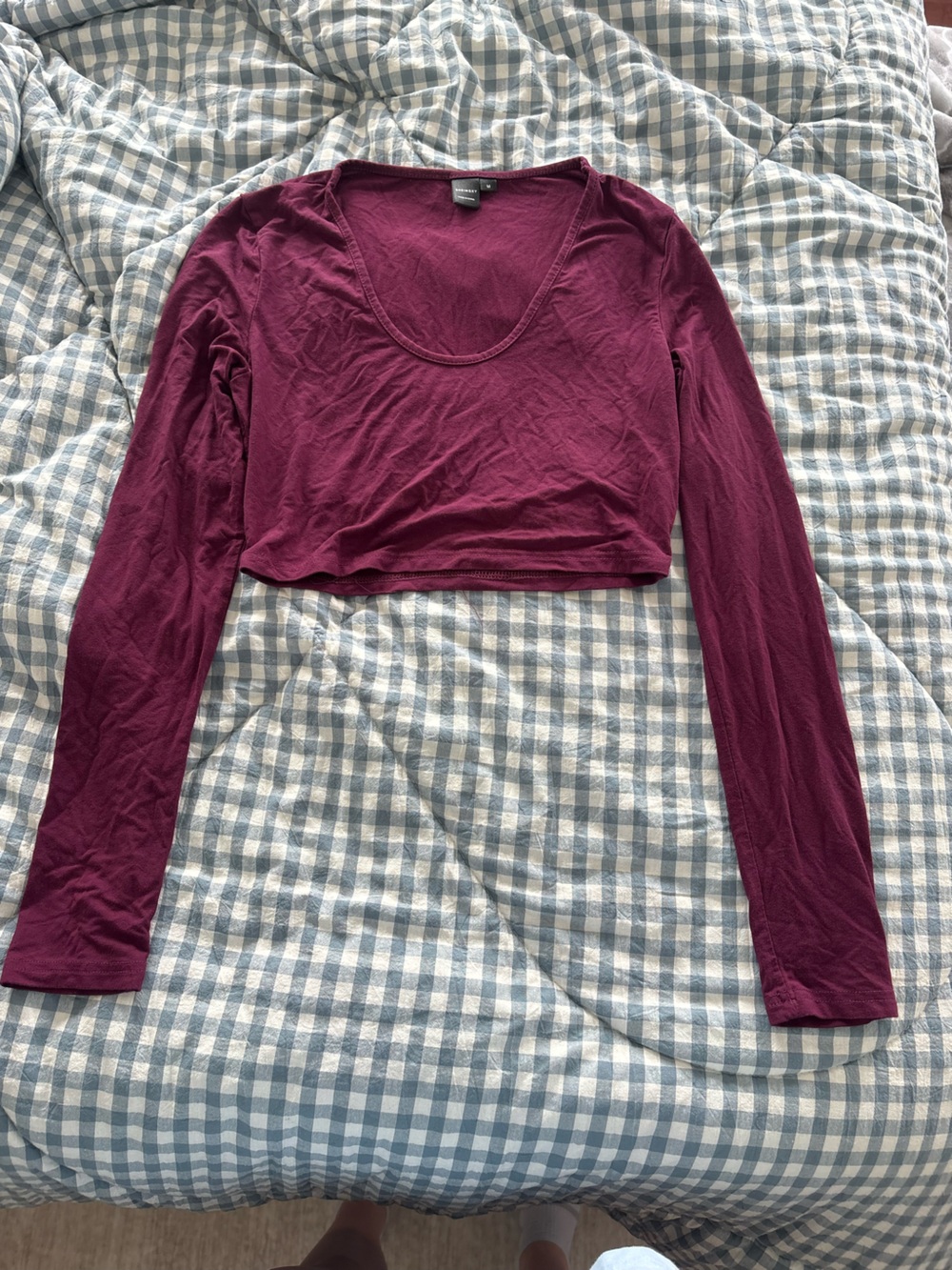 SHEIN Long Sleeve Scoop Neck Cropped Top in Plum